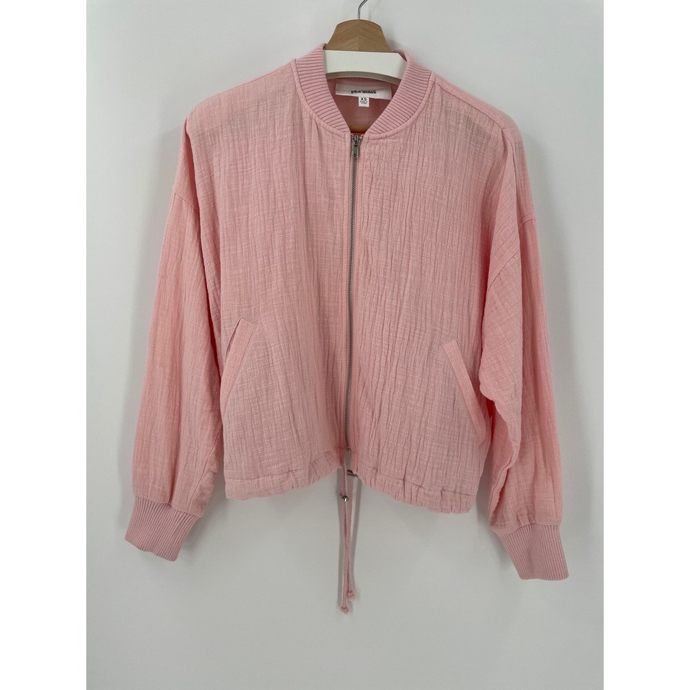 BB Dakota Steve Madden Pink Cotton Gauze Bomber Jacket XS Zip Up Drawstring